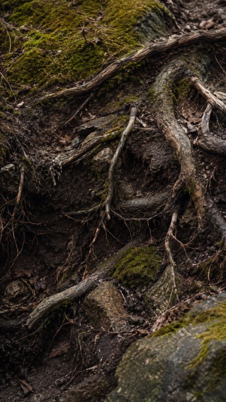 Earth and root texture representing elemental breathwork in Anchoring the Exhale.