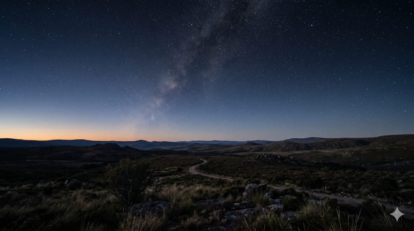 Clear night sky over open landscape, still and expansive, for Anchoring the Exhale breathwork session.