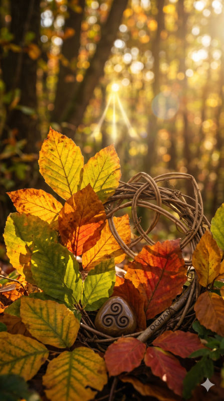 Autumn leaves turning golden, evoking the Celtic seasonal turning points honoured in As the Light Changes